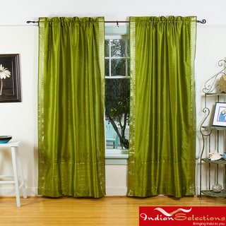 Shop Handmade Olive Green Sheer Sari 84 Inch Rod Pocket Curtain