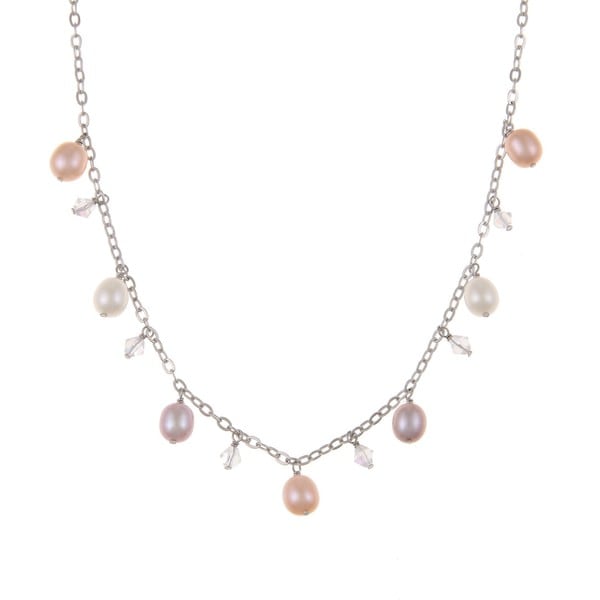 DaVonna Silver Multi Pink FW Pearl and Crystal Beads 18 inch Necklace (6.5 7 mm) DaVonna Pearl Necklaces