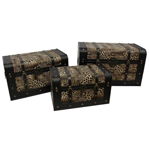 International Caravan Wild Savanna Animal Print Trunk/Ottomans (Set of