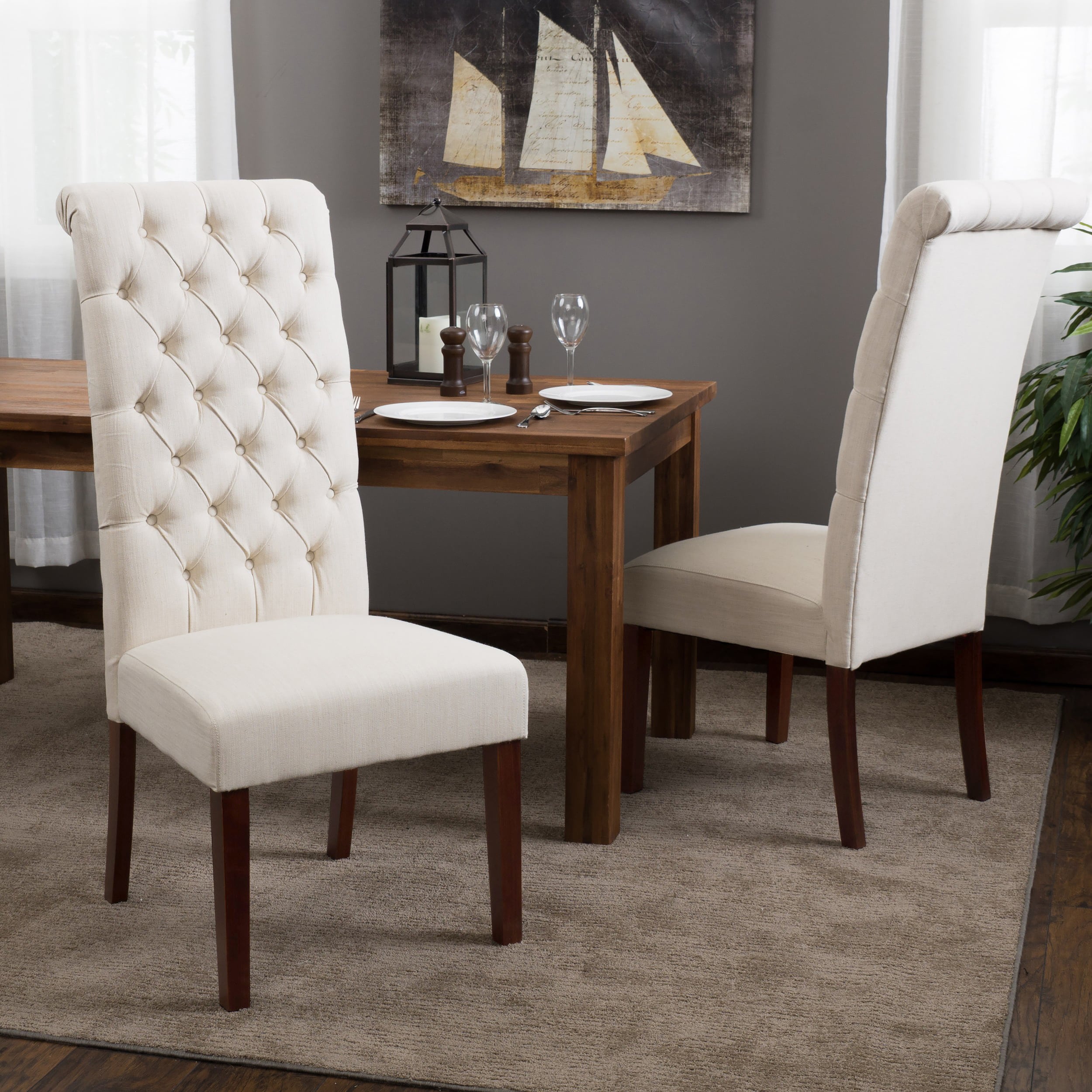 Christopher Knight Home Tall Natural Tufted Dining Chairs (set Of 2)