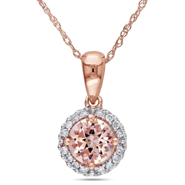 Miadora 10k Rose Gold Pink Morganite and 1/10ct TDW Diamond Halo Drop Necklace (G-H, I2-I3)