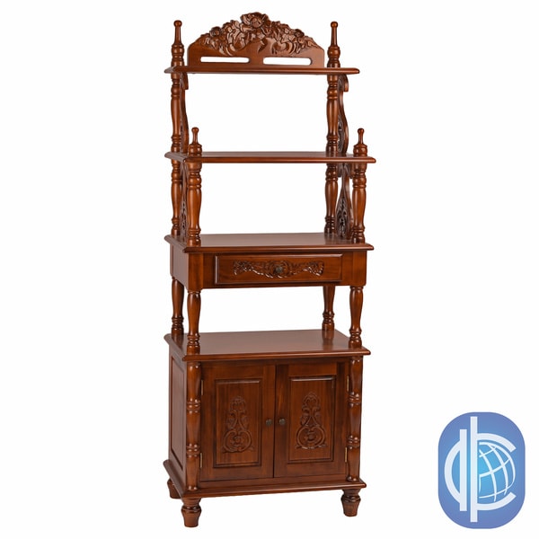 International Caravan Windsor Carved Wood One drawer 4 tier Bookshelf International Caravan Media/Bookshelves