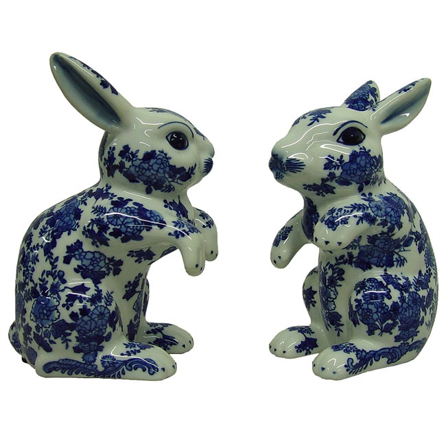Blue and White Porcelain Rabbits (Set of 2) Free Shipping Today 13816436
