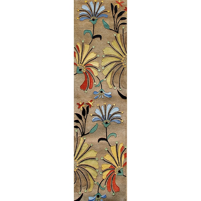 Alliyah Rugs Handmade Tufted Beige New Zealand Blend Wool Runner Rug - 2' x 8'