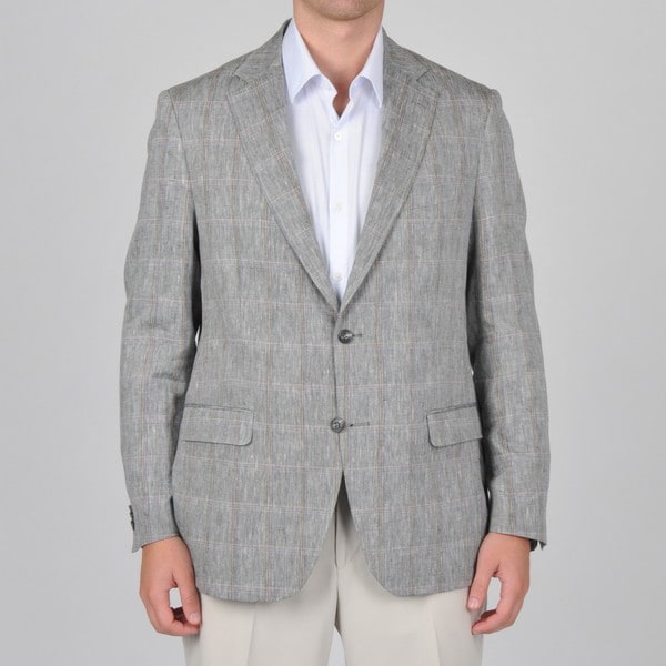 U&I Men's Windowpane Pattern Linen Blazer Blazers