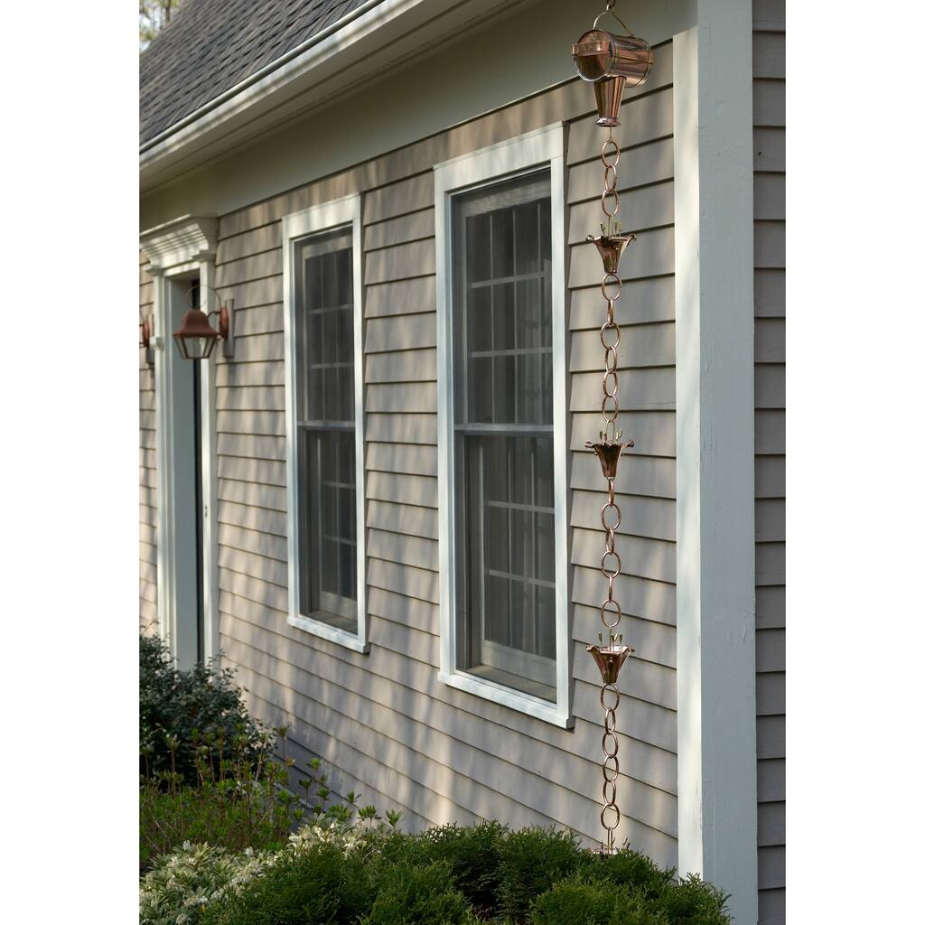Polished Copper Watering Can w/Flowers Rain Chain