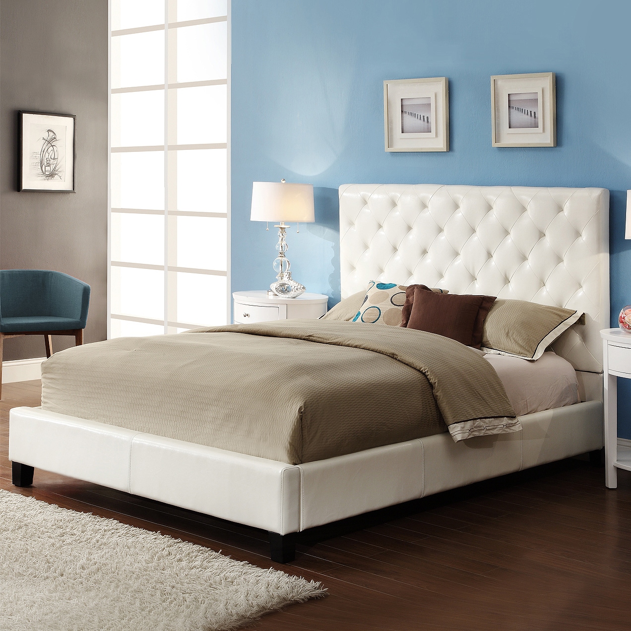 Sophie White Vinyl Tufted King size Platform Bed