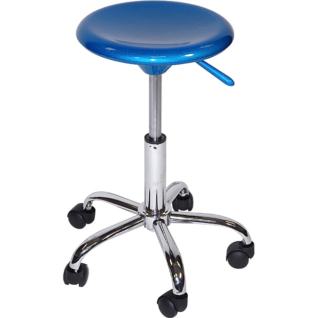 Martin Blue Plastic Seat Wheeled Artisan Stool With Steel Base