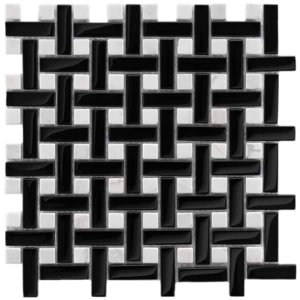 slide 2 of 6, Merola Tile Reflections Basketweave Classic Glass/ Stone Mosaic Tiles (Pack of 10)
