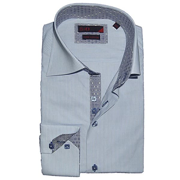 BRIO UOMO Men's Blue/White Striped Cotton Dress Shirt BRIO Dress Shirts