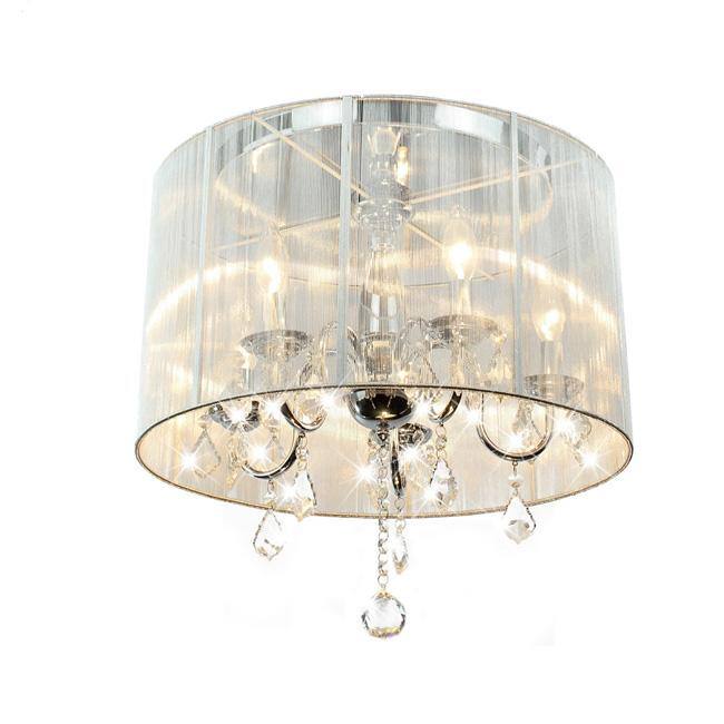 Emma White Shade Chrome and Crystal Flushmount Chandelier