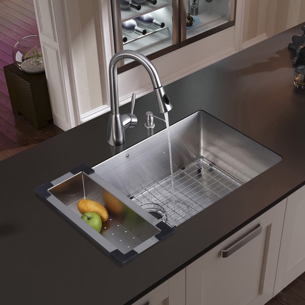 VIGO Undermount Stainless Steel Kitchen Sink/ Faucet/ Colander/ Grid ...