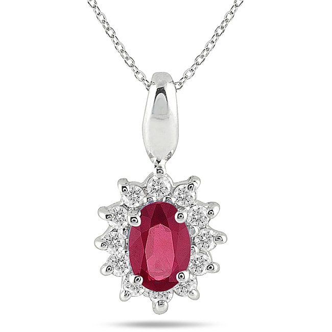 Marquee Jewels 10k White Gold Ruby and 1/5ct TDW Diamond Necklace (I-J, I1-I2)