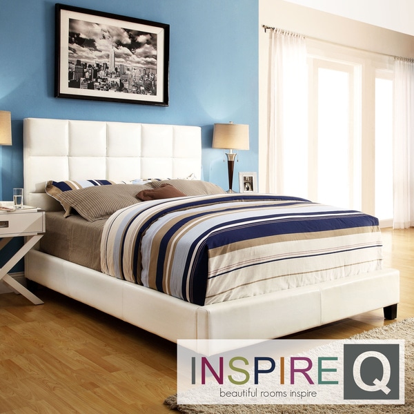 INSPIRE Q Fenton White Vinyl Column Queen size Platform Bed INSPIRE Q Beds