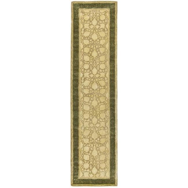 Handmade Silk Road Majestic Ivory/ Sage N. Z. Wool Rug (26 X 8)