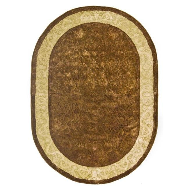 Handmade Majestic Chocolate/ Gold N. Z. Wool Rug (46 X 66 Oval)