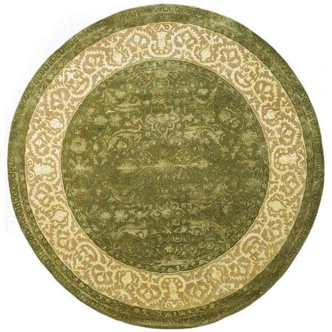 Handmade Majestic Green/ Ivory N. Z. Wool Rug (8 Round)