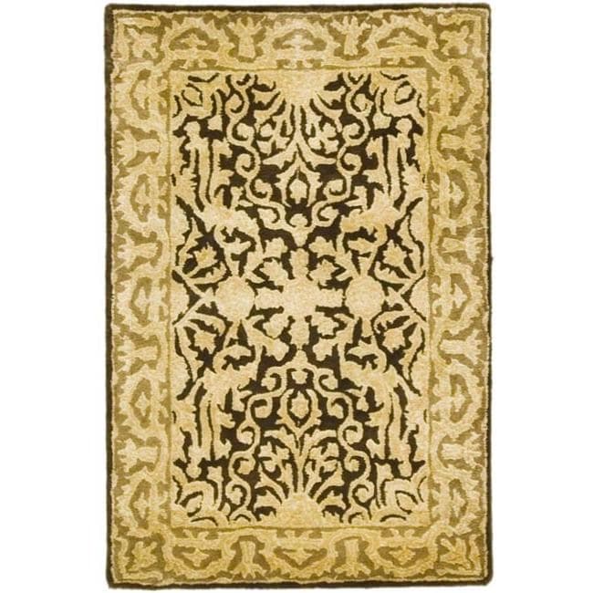 Handmade Silk Road Majestic Brown/ Ivory N. Z. Wool Rug (2 X 3)