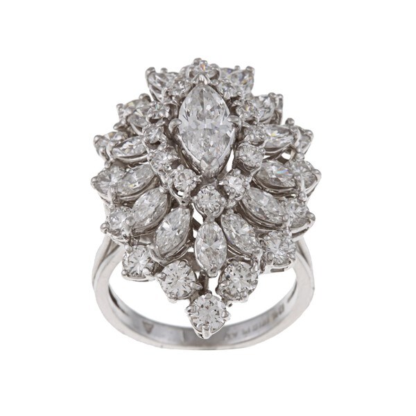 Platinum 4 1/4ct TDW Diamond Large Cluster Estate Ring (H-I, VS1-VS2)