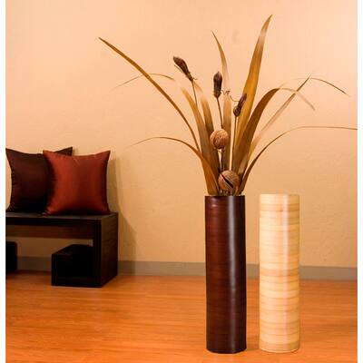 Palm Leaves with 27-inch Bamboo Cylinder Vase