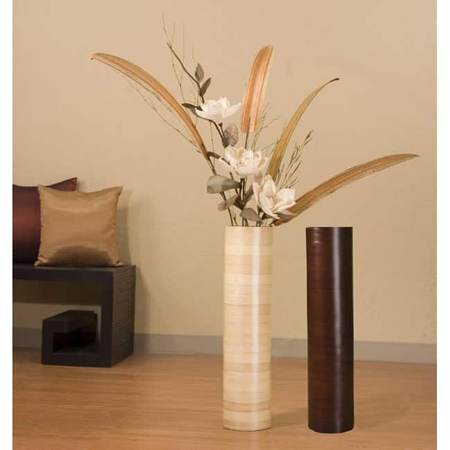 White Magnolias with 27-inch Bamboo Floor Vase