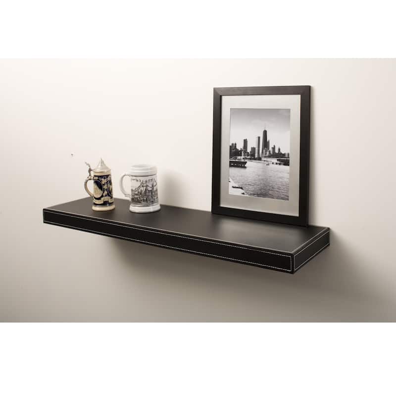 Azure Leather 24-inch Floating Shelf - Black