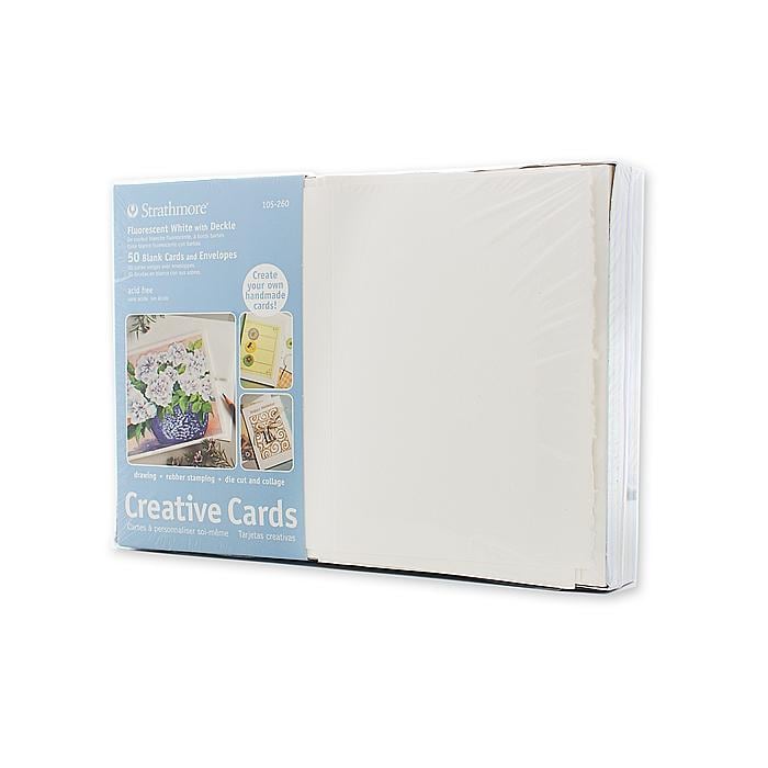 Strathmore Fluorescent White Greeting Cards (pack Of 50) (Fluorescent white, with a deckle edgeCard size 5 inches x 6.875 inchesCard weight 80 pound coverEnvelope size 5.25 inches x 7.25 inchesEnvelope weight 80 pound text )