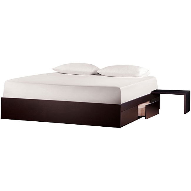 Simple Storage Espresso King-size Storage Bed with Night Stand