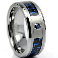 Men's Tungsten Carbide Sapphire Black and Blue Carbon Fiber Band (8 mm)