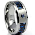 Shop Men's Tungsten Carbide Sapphire Black and Blue Carbon Fiber Band ...