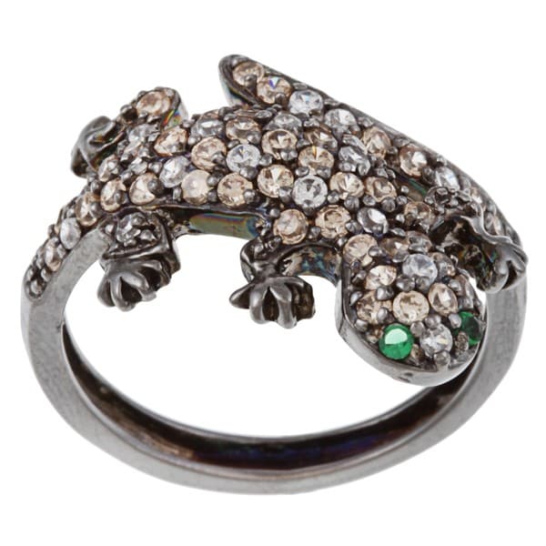 La Preciosa Silver White, Champagne and Green Cubic Zirconia Newt Ring La Preciosa Cubic Zirconia Rings