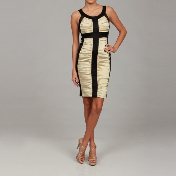 Jax Women's Black/ Pale Gold Ruche Dress - Overstock Shopping - Top ...