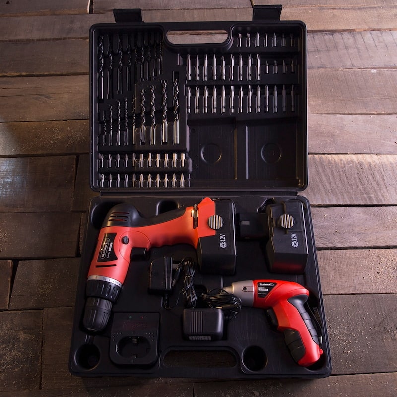 74-Piece 12V Cordless Drill and 3.6V Screwdriver Set - Rechargeable Cordless Power Tools with Bits and Sockets by Stalwart