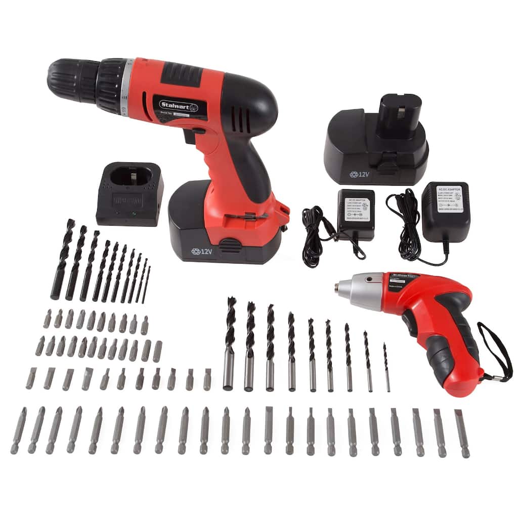 74-Piece 12V Cordless Drill and 3.6V Screwdriver Set - Rechargeable Cordless Power Tools with Bits and Sockets by Stalwart