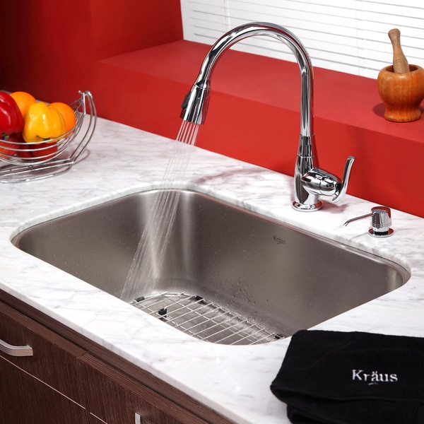 Kraus KPF-2230 High Arch 1-Handle 2-Function Sprayhead Pull Down Kitchen Faucet and Soap Dispenser