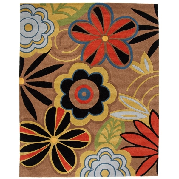 Safavieh Handmade Flower Power Brown New Zealand Wool Rug - 7'6" x 9'6"