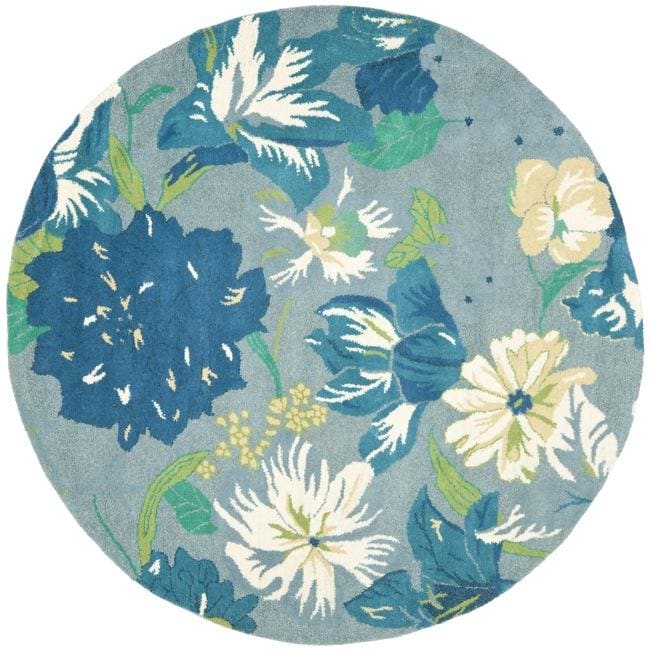 Handmade Soho Botanical Blue New Zealand Wool Rug (6 Round)