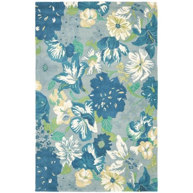 Handmade Soho Botanical Blue New Zealand Wool Rug (36 X 56)