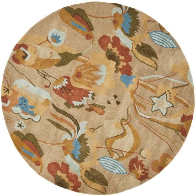 Handmade Soho Flora Beige New Zealand Wool Rug (6 Round)