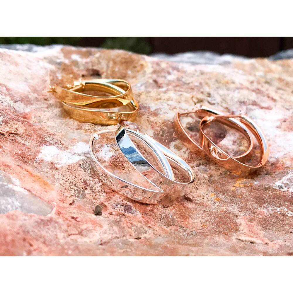 La Preciosa Sterling Silver Curved Oval Hoop Earrings