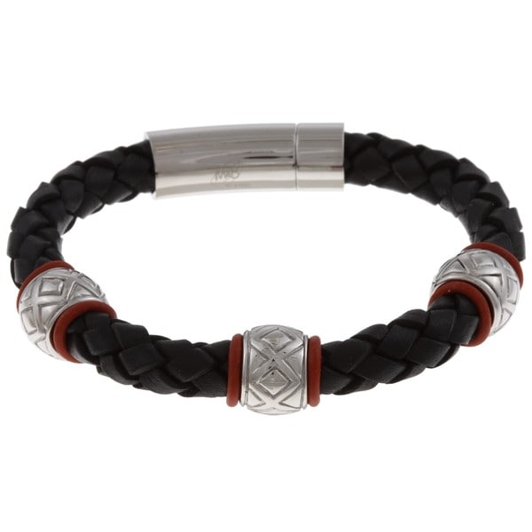 Shop Men S Stainless Steel Braided Leather Bracelet On Sale Free   Mens Stainless Steel Braided Leather Bracelet 3fbd45b2 291d 43a0 8b48 D093bdba6339 600 