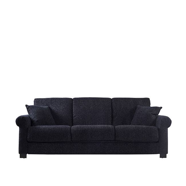 Portfolio Rio Convert-a-Couch Black Chenille Rolled Arm Futon Sofa Sleeper