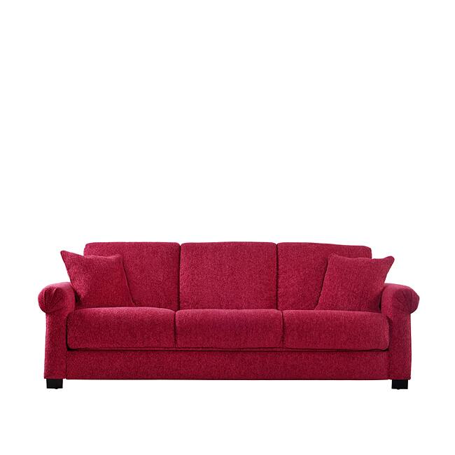 Portfolio Rio Convert-a-Couch Crimson Red Chenille Rolled Arm Futon Sofa Sleeper