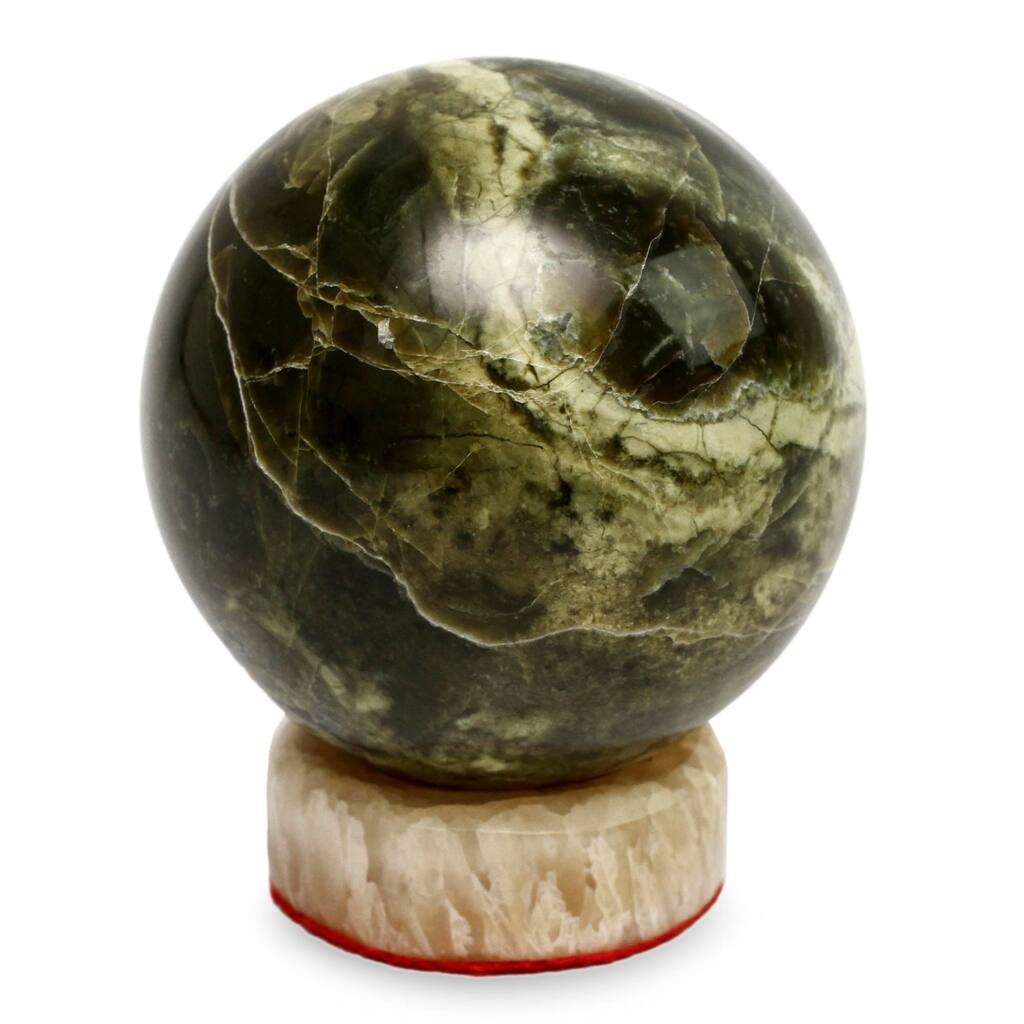 Serpentine 'Marine Depths' Sphere Sculpture