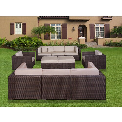 Atlantic Milano Deluxe 10-piece Synthetic Wicker Sectional Set with Antique Beige SUNBRELLA Cushions
