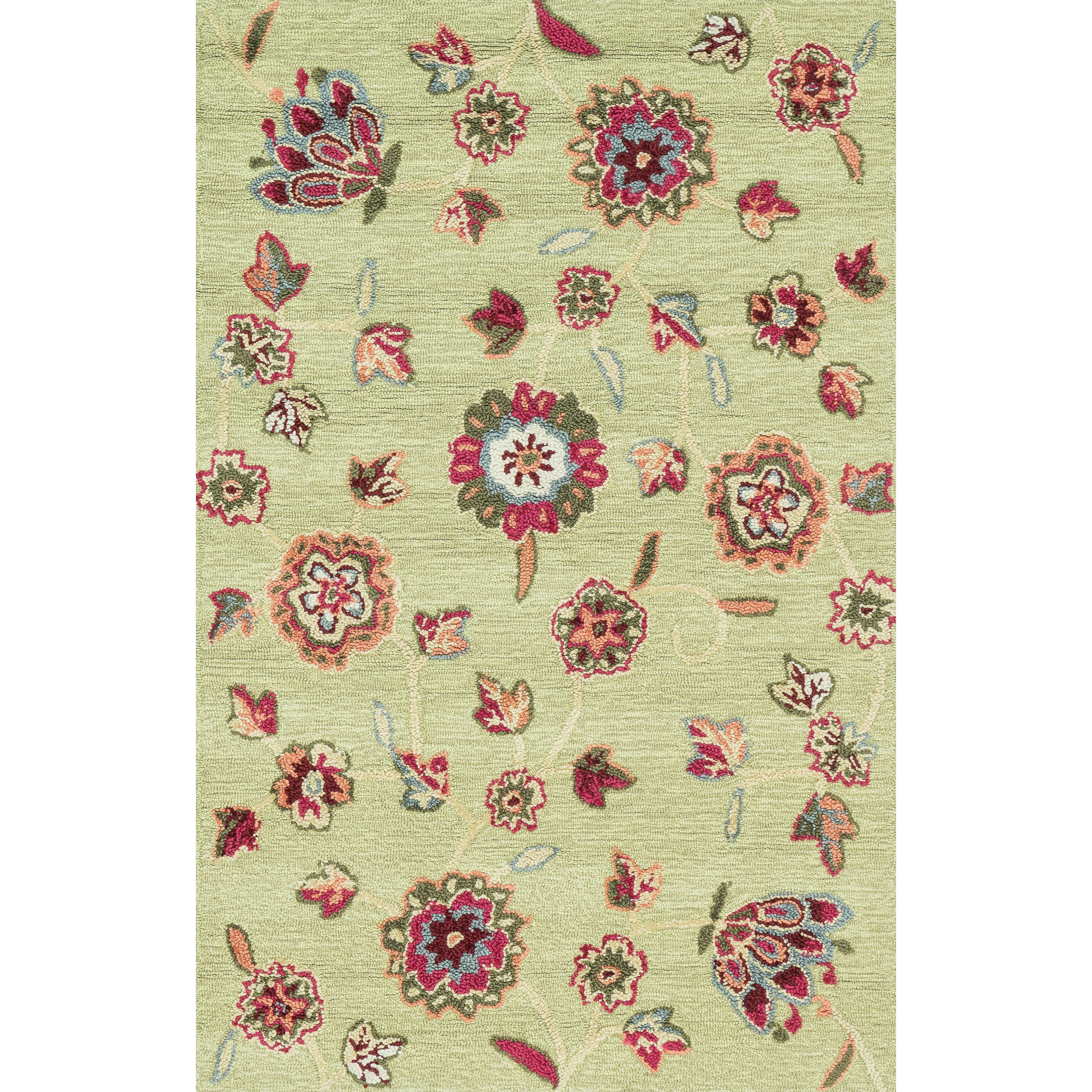 Hand hooked Peony Green Floral Rug (36 X 56)