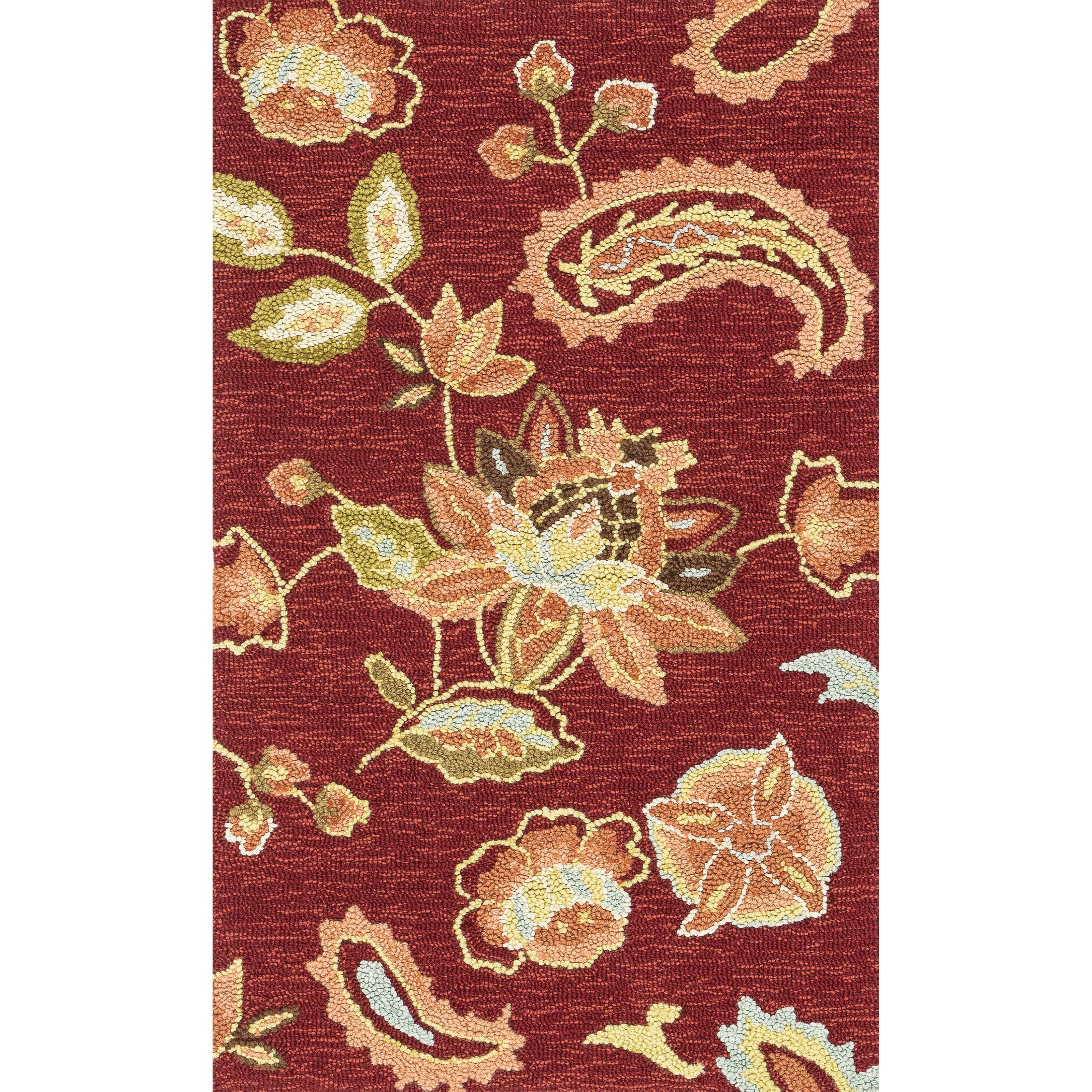 Hand hooked Peony Red Rug (23 X 39)