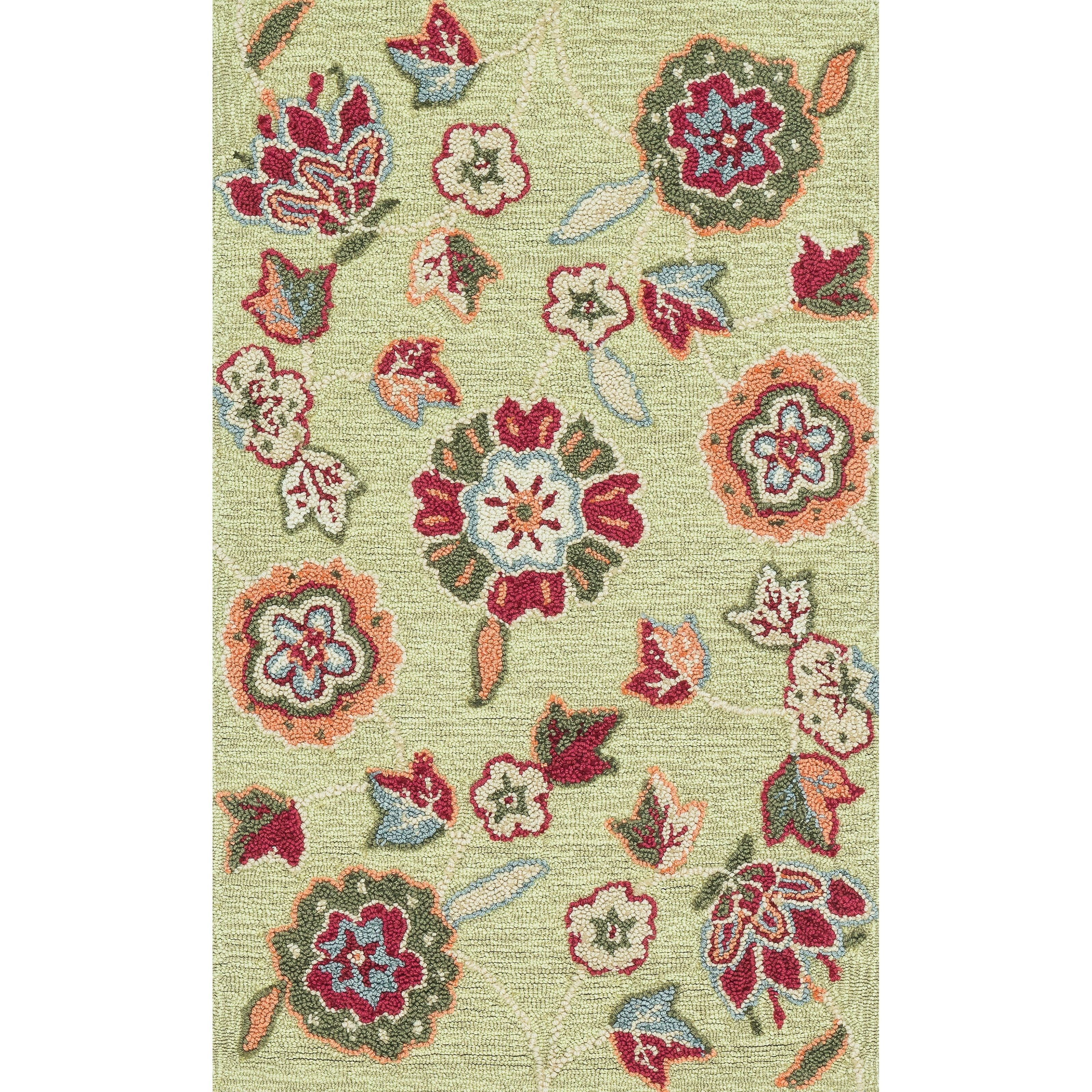 Hand hooked Peony Green Floral Rug (23 X 39)