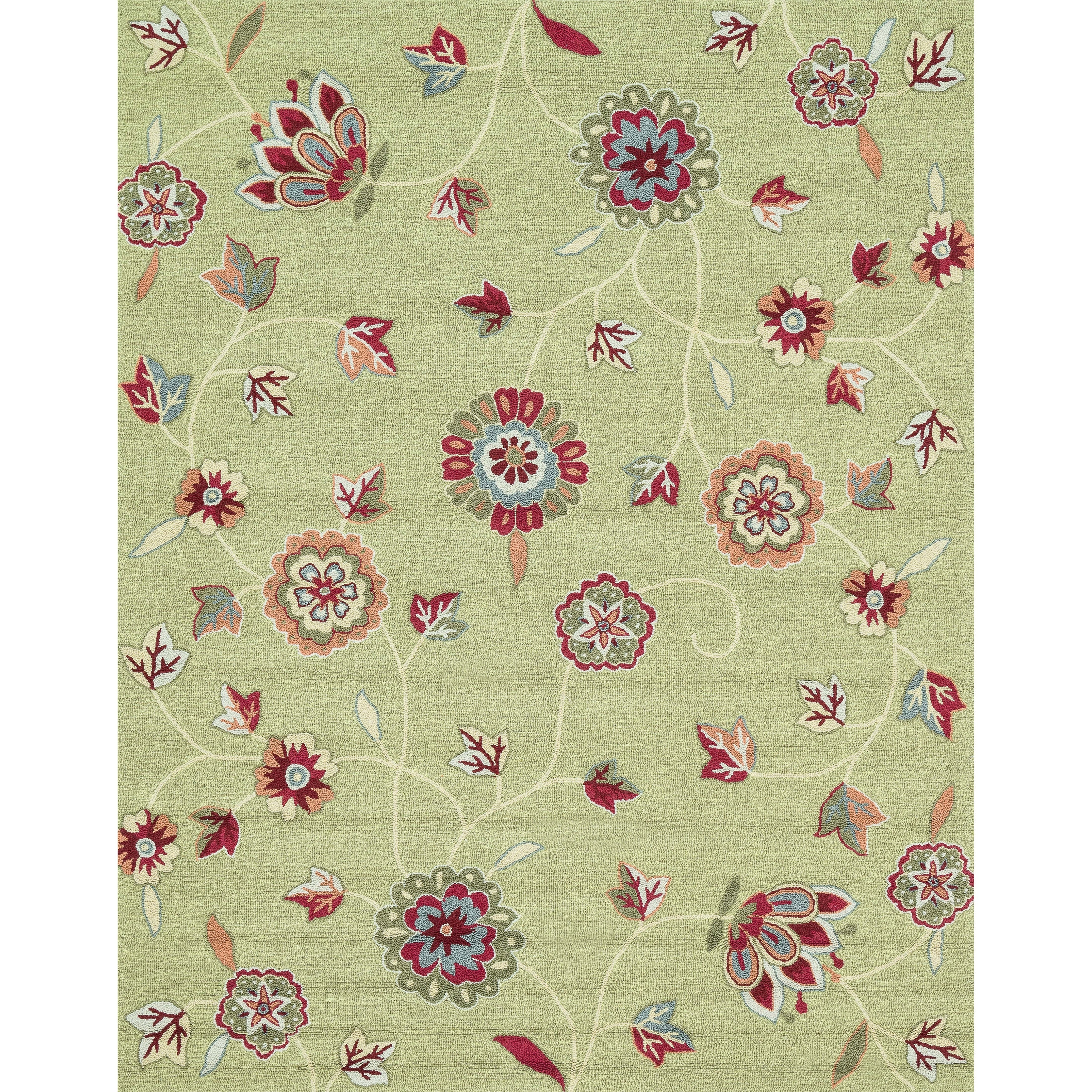 Hand hooked Peony Green Floral Rug (76 X 96)