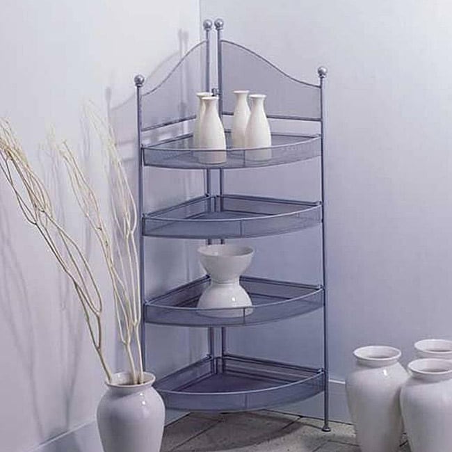 Mesh Steel 4 shelf Corner Unit (GreyMaterials Mesh and tubular steelDimensions 13.25 inches long x 40 inches high x 13.25 inches wideShelves Four (4) )